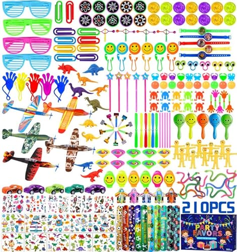 Purpledi 210PCS Party Favors Cadeau d'anniversaire pour Enfants,School Award Petits Jouets Fillers Cadeau de Classe mit Spirales Arc-en-Ciel,Toupie,Tatouage Enfant Cover