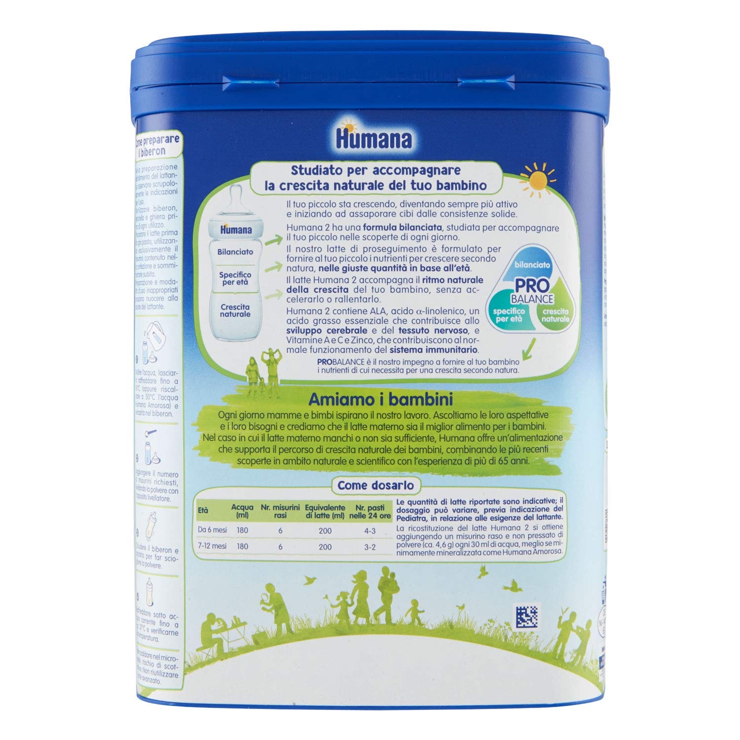 Humana Latte Integratore Alimentare Di Proseguimento In Polvere, 6 Mesi, No 2, Pro Balance Color Standard 800 Gr