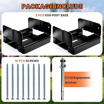2PCS 6x6 Post Base for Concrete Heavy Duty Black E-Coated 6x6 Post Bracket Anchor Adjustable Base with 1 Standoff for Deck Pergola Patio Gazebo Porch(Included Screws)