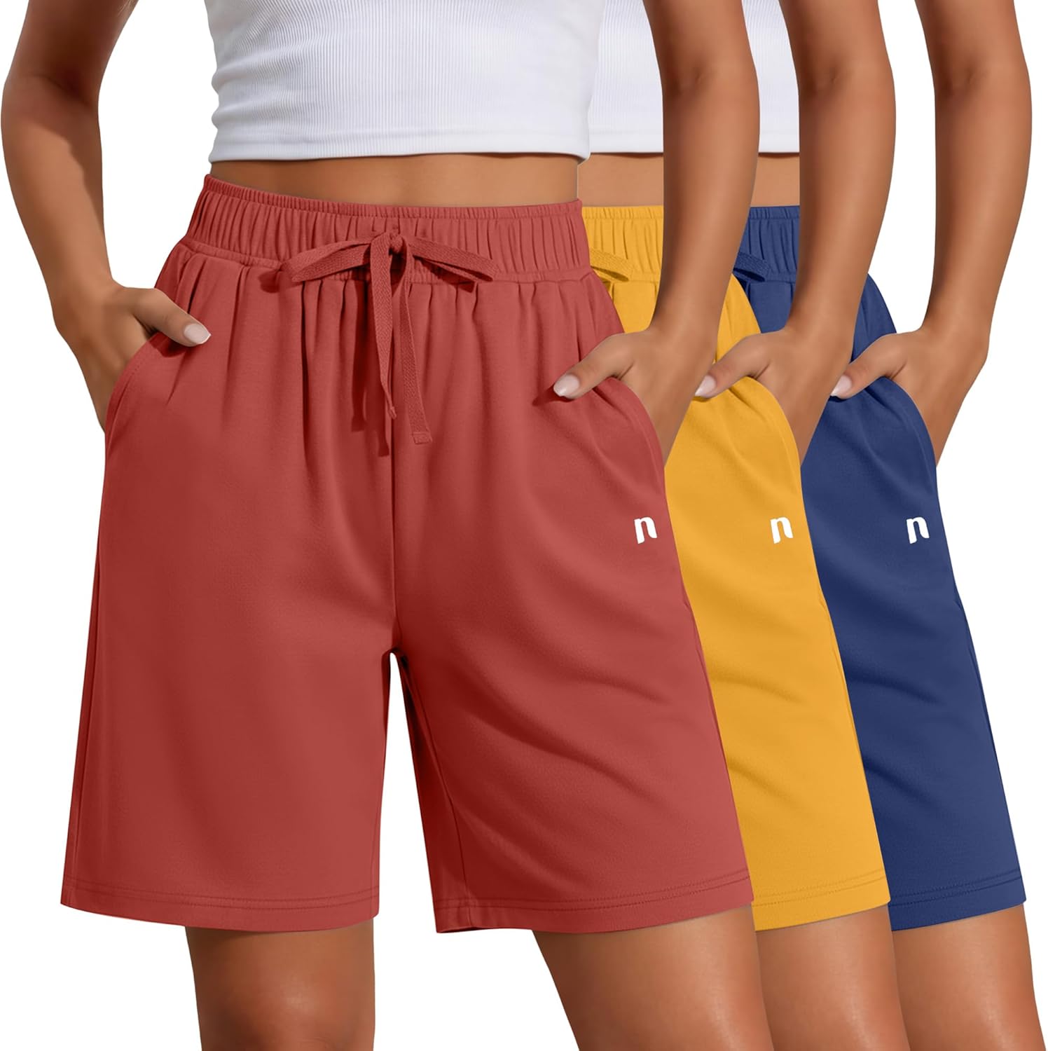 Neer 3 Pack Women's Quick Dry Shorts Women Drawstring High Waisted Bermuda Athletic Shorts with Pockets