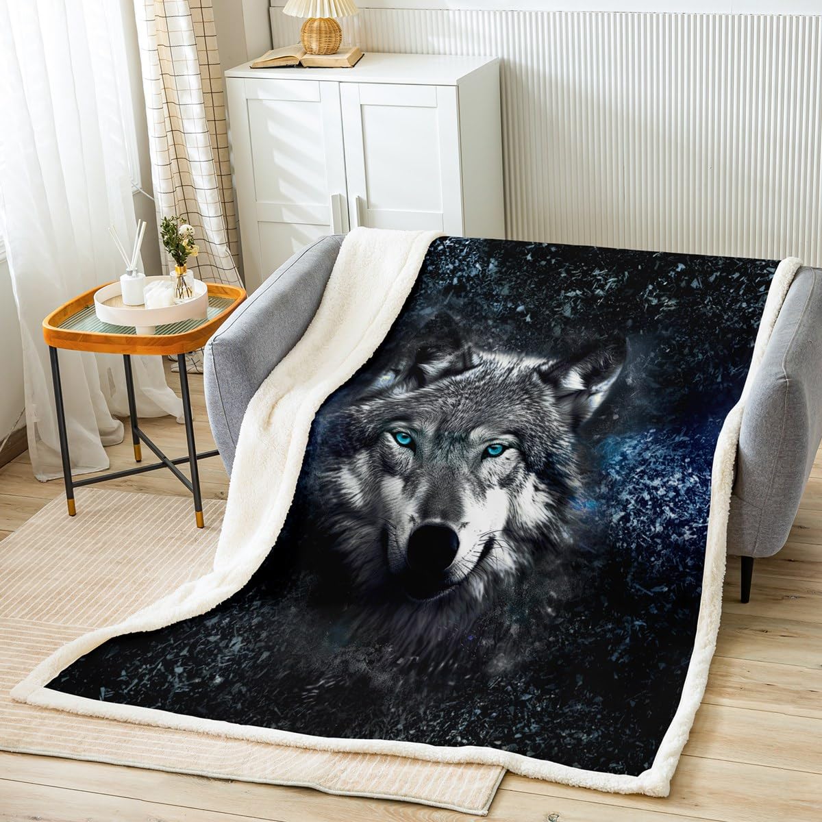 3D Wolf Fleece Throw Blanket for Sofa Couch Bed Safari Animal Pattern Plush Blanket Cool Wildlife Style Sherpa Blanket Room Decor Wild Wolf Fuzzy