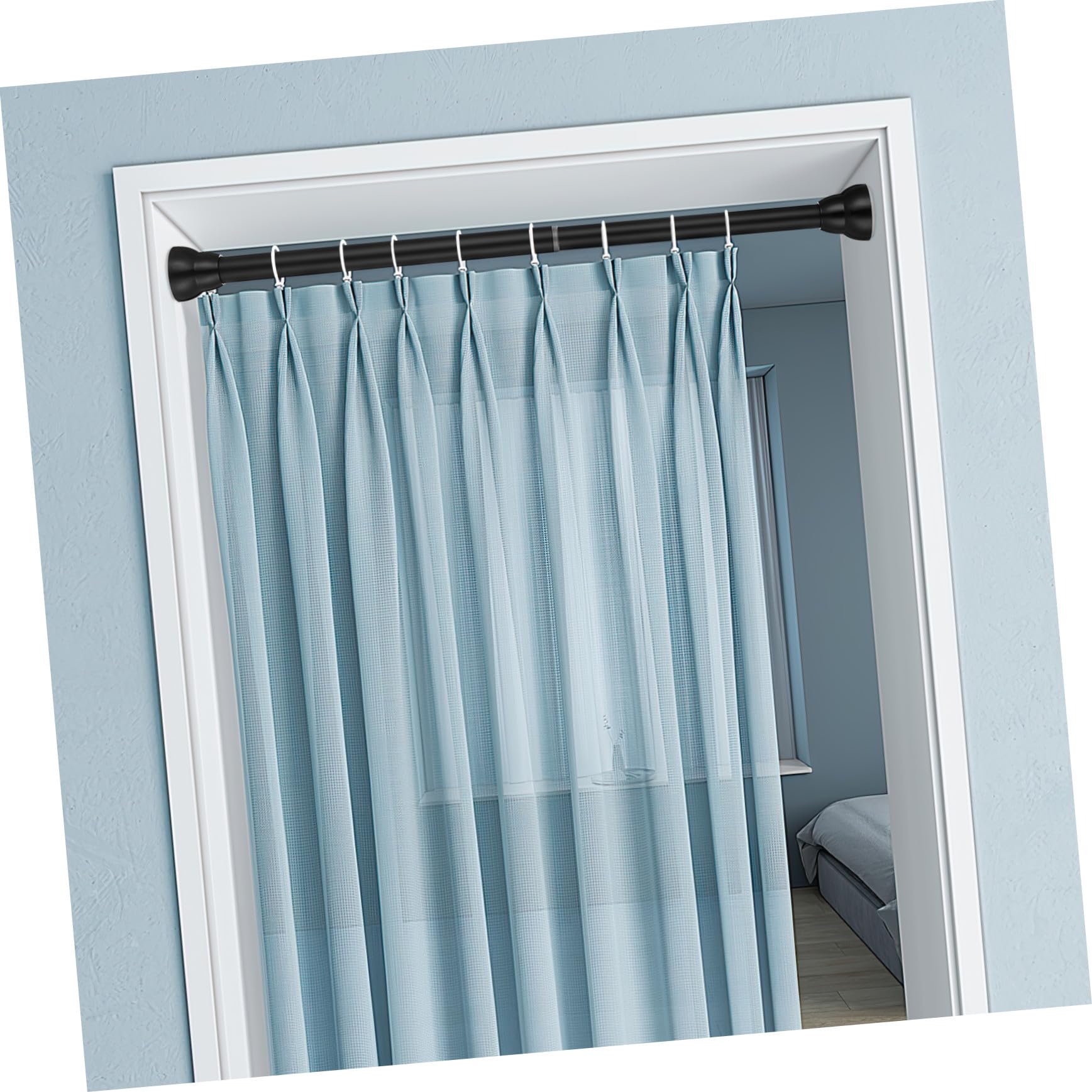 COLLBATH Barra Extensible Negra para Cortina y Ropa, de Acero Inoxidable Superficie Lisa y Rango Telescópico de 30-45 Cm para Armarios y Ventanas