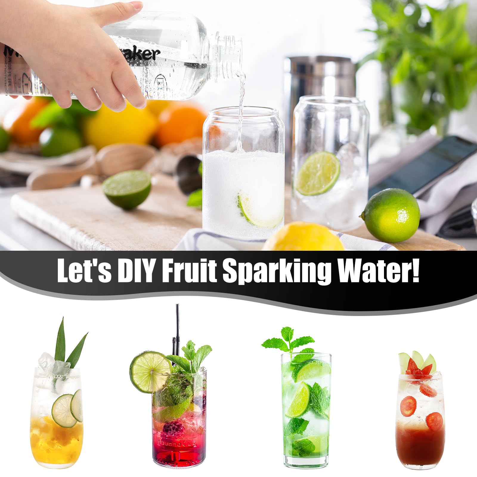 Sparkling Water Maker, Portable Soda Maker with 1L PET Carbonating Bottles, Soda Water Maker for Flavored Drinks, Soda Machine (Silver)