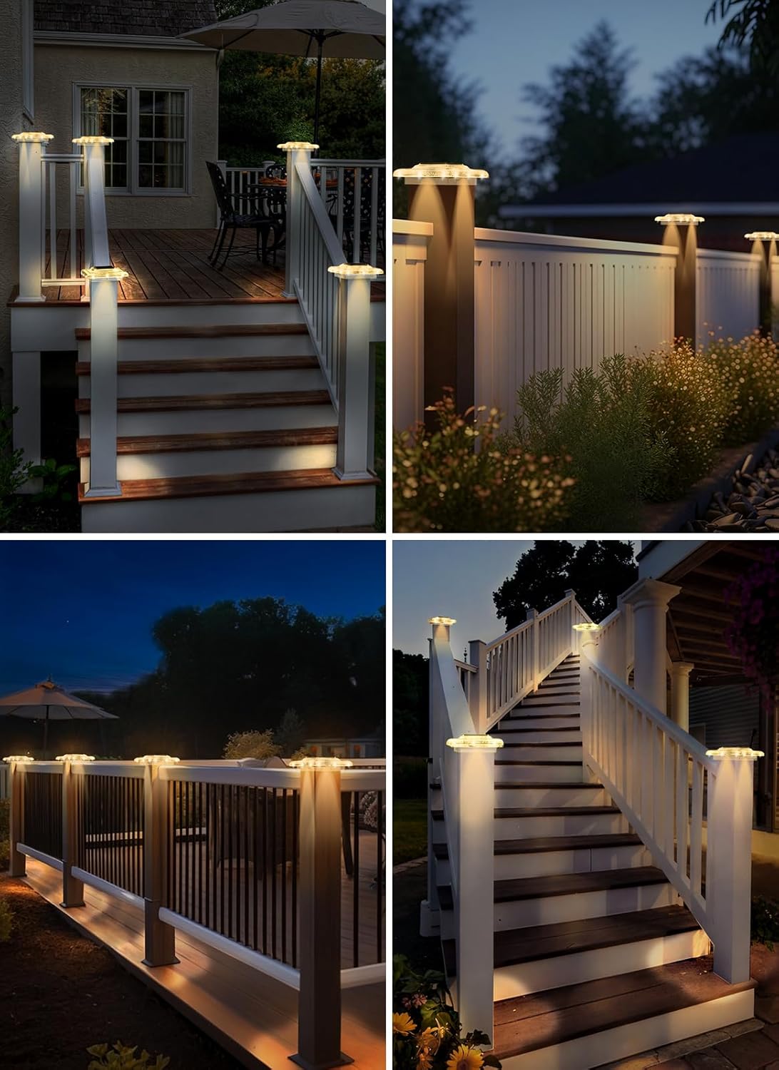 T-SUN Solar Post Cap Lights 4x4, Deck Post Solar Powered Lights 12 Packs, IP65 Waterproof Outdoor for Stairs Steps, Railings, Vinyl & Wood Fence Tops, Yard, Patio, Auto Dusk to Dawn (Warm White)