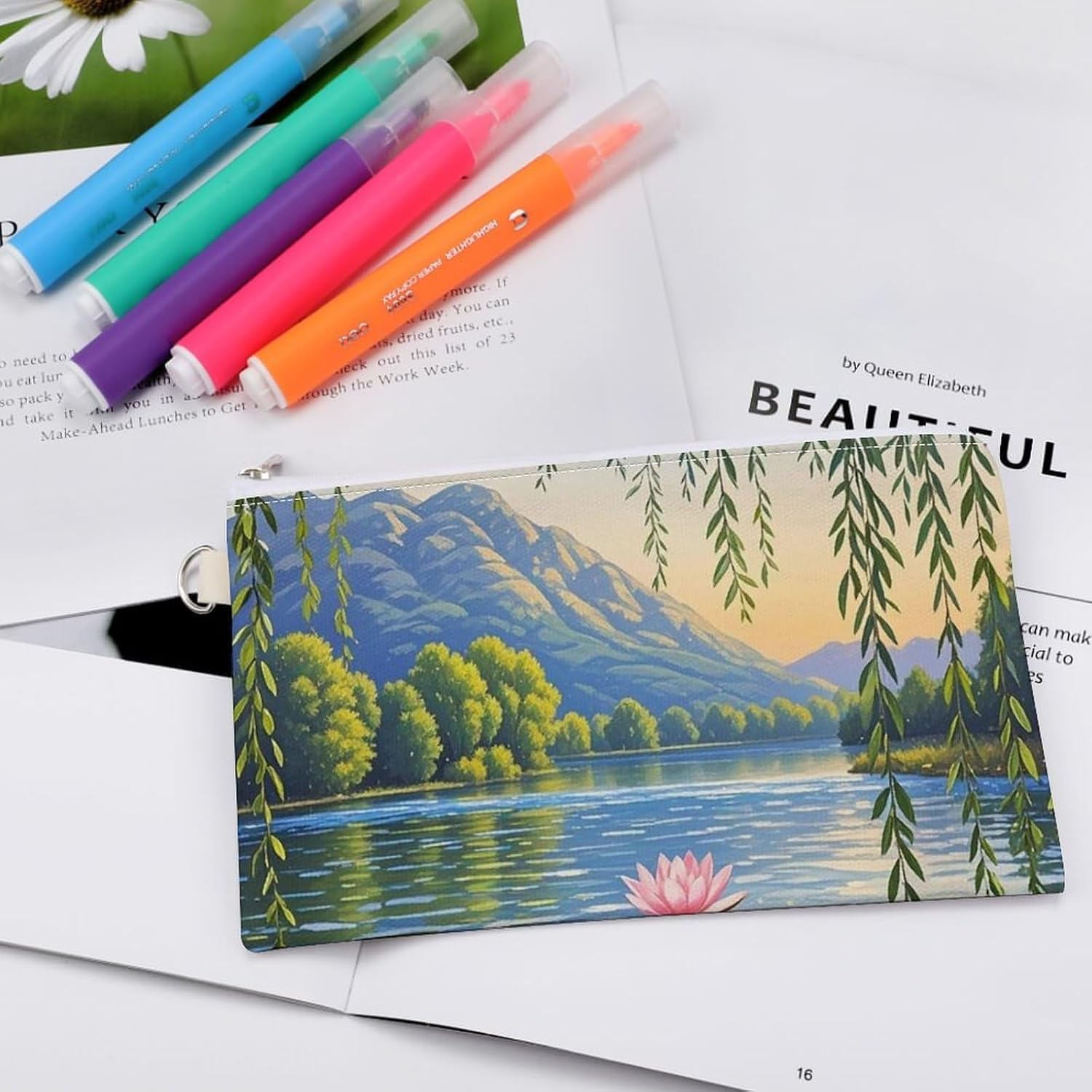 Willow Willow Lotus Coin Purse Coin Pouch with Zipper for Men Women Portable Change Wallet Canvas Coin Bag