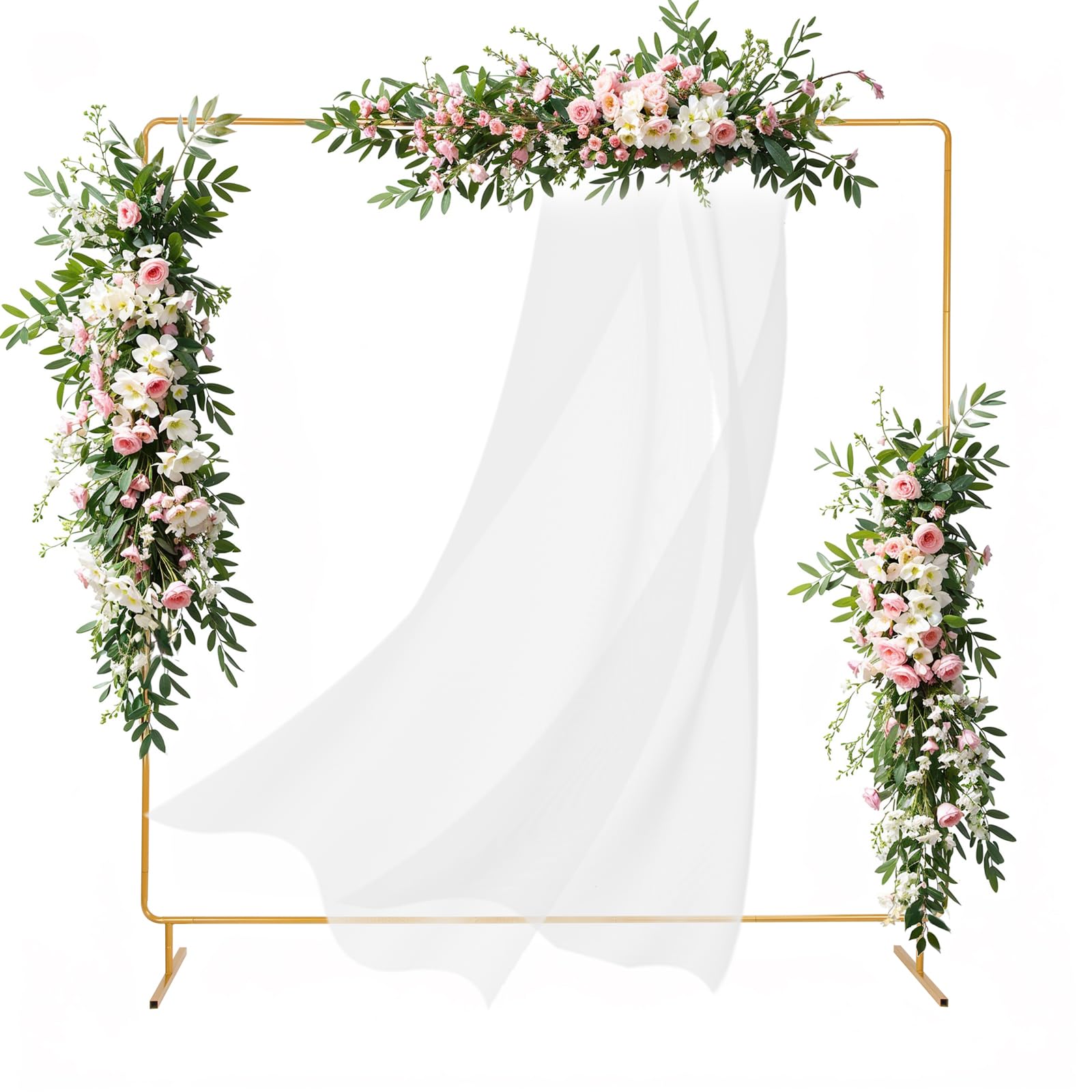 Liacere Wedding Arch Backdrop Stand, 6.6x6.6 FT Gold Wedding Arches for Ceremony Square Metal Balloon Arch Stand Garden Arbor Frame for Wedding