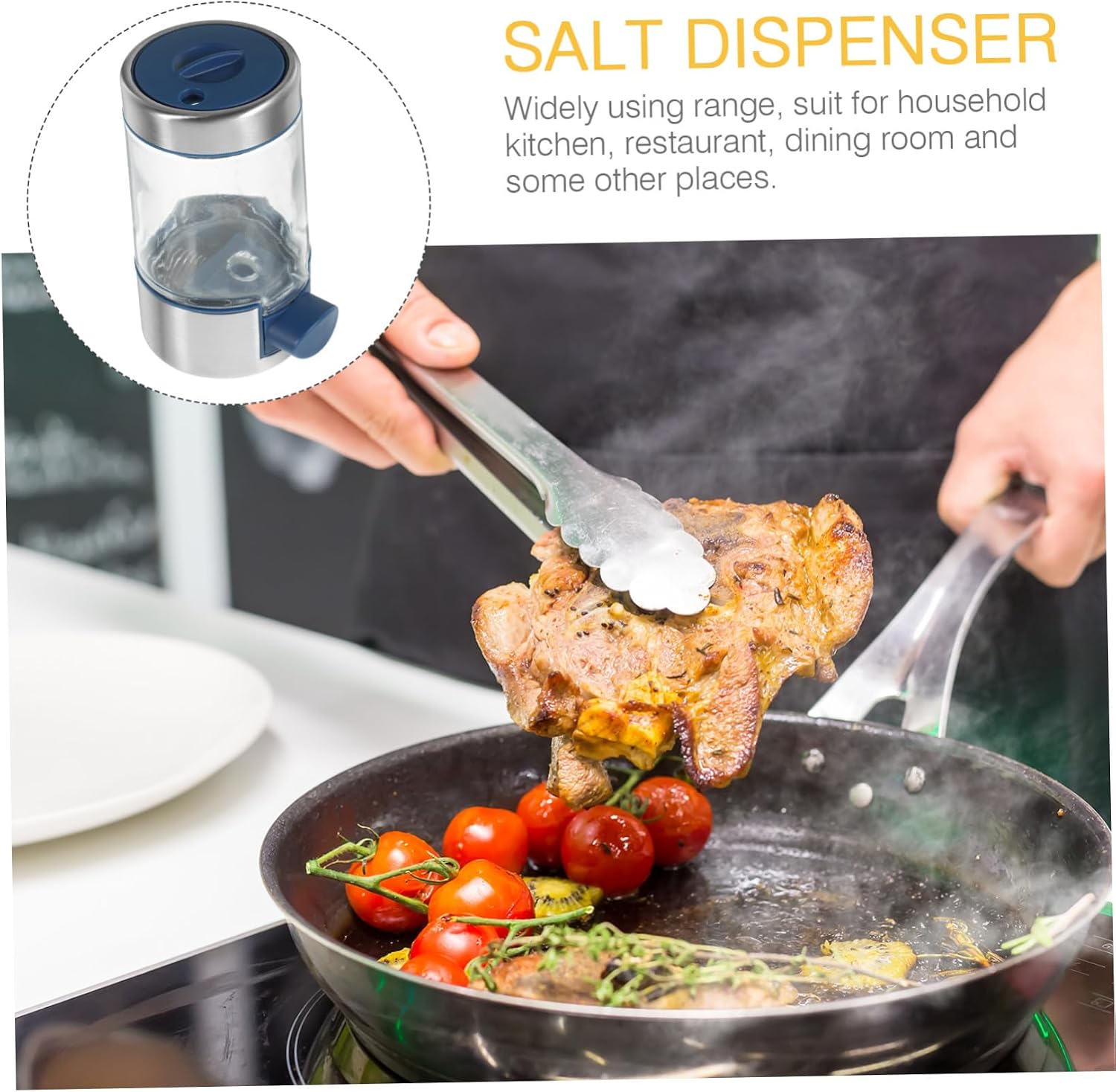 Glass Salt Dispenser Stainless Steel Button Salt Pepper Shaker for Kitchen