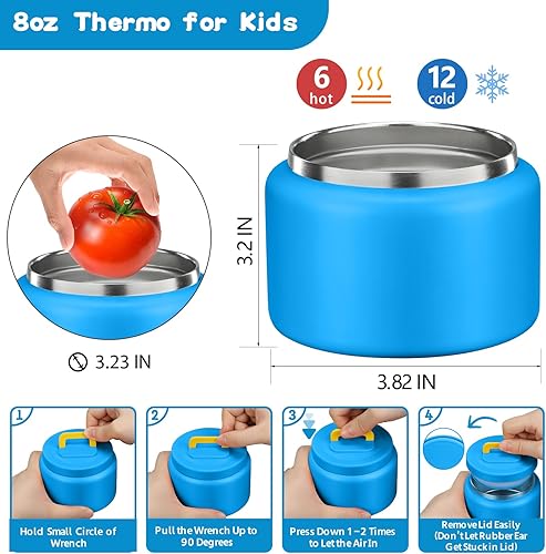 Miniatura 4 de MAISON HUIS Lonchera Bento para niños con termo de sopa de 8 onzas, recipientes de almuerzo a prueba de fugas con 5 compartimentos, tarro térmico