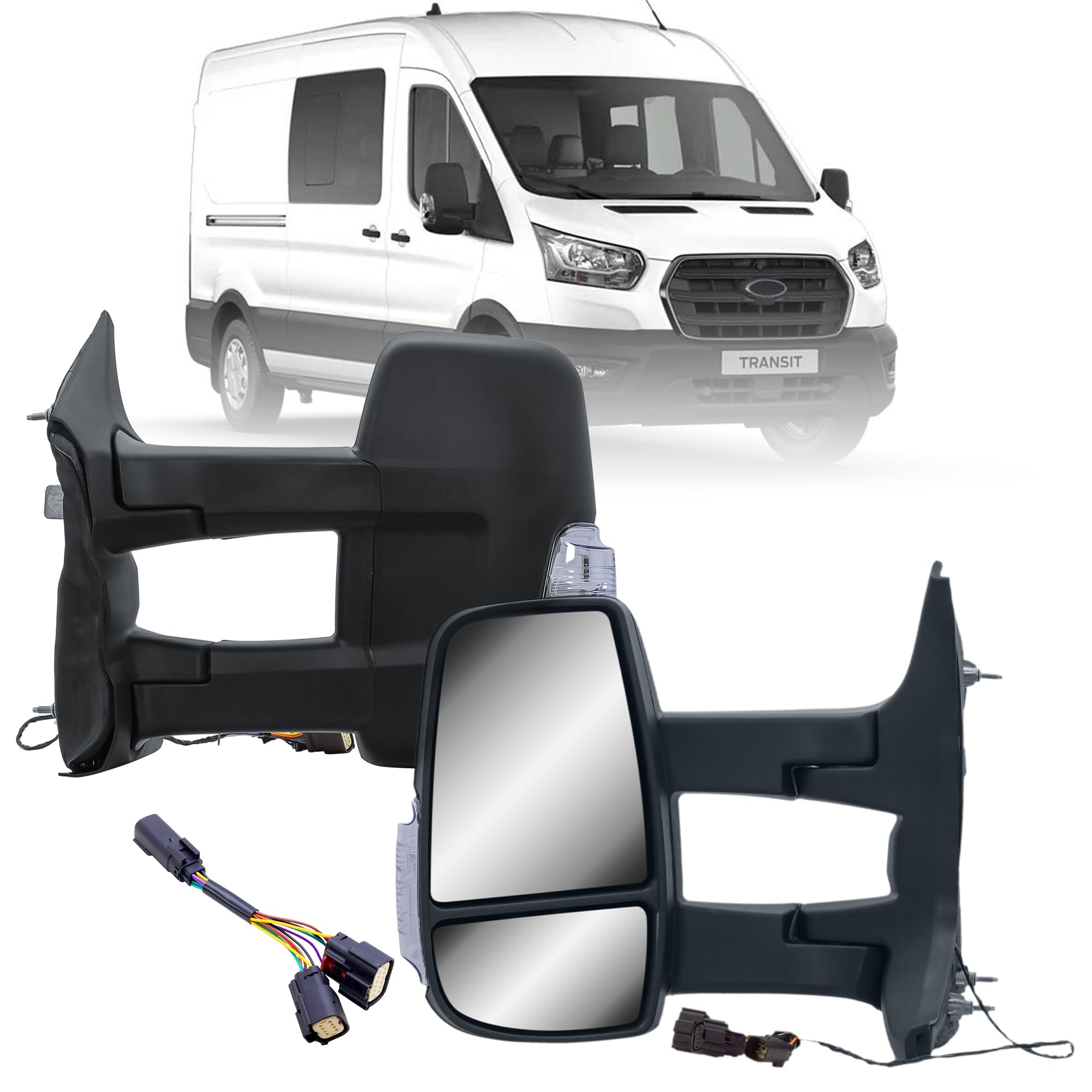 Driver Left Side Mirror Replacement Long Arm Power Mirror and Heated With Turn Signal Light Fit Ford Transit 150 250 350 from 2015-Onward
