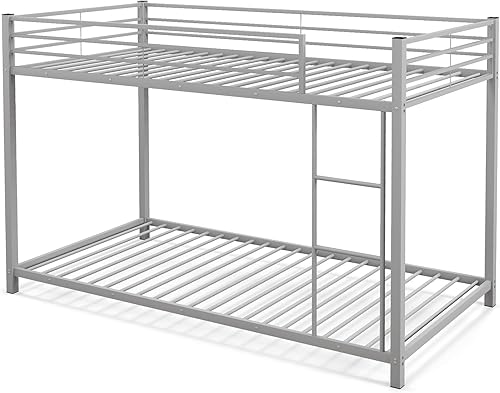 Miniatura 18 de Giantex Litera de metal individual sobre individual, base de litera clásica con barandillas de seguridad y escalera lateral, diseño resistente que