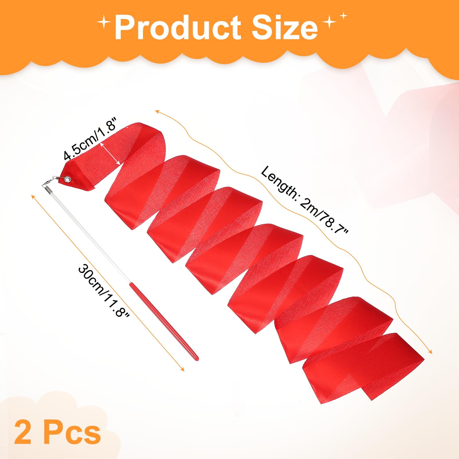 QUARKZMAN 2 Pcs Rubans De Danse, 78.7" Rubans De Gymnastique Rythmique Streamers De Danseur Baguette Tournoyante Rubans De Danse pour Danse Artistique Entraînement De Gymnastique, Rouge