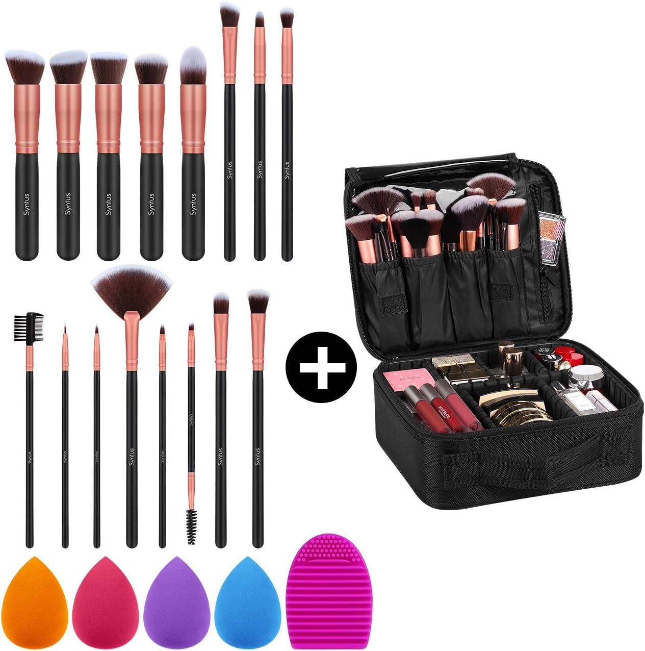 Syntus Makeup Brush Set & Travel Makeup Bag