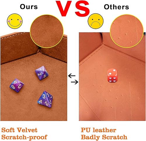 Miniatura 7 de SIQUK Juego de 4 bandejas de dados plegables, bandejas hexagonales para dados, de piel sintética, caja de rotación (camello, azul cielo, negro, gris)