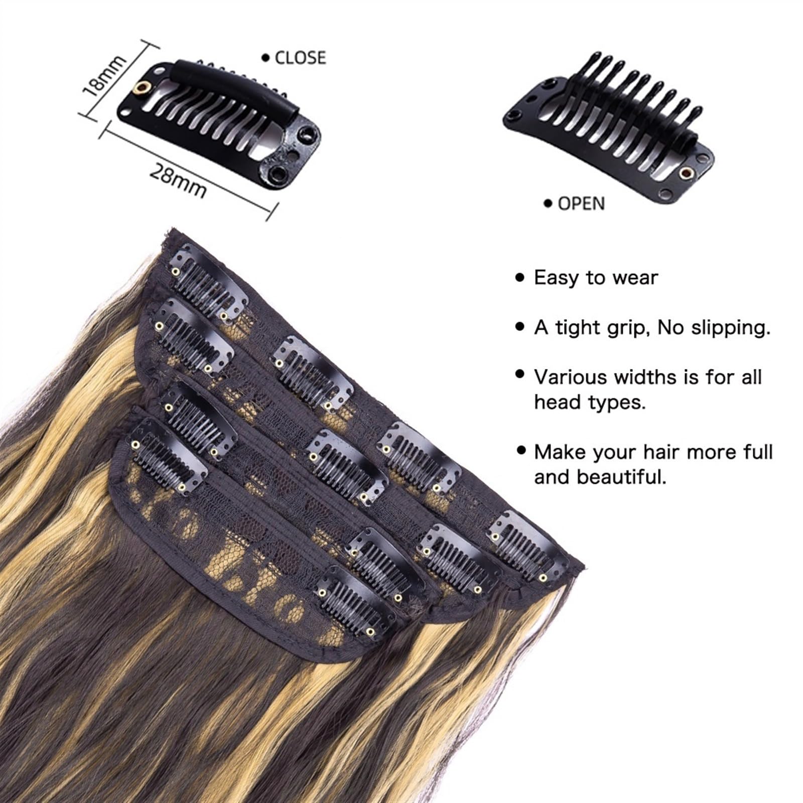 Clip nelle estensioni dei capelli Estensioni dei capelli, 4 pezzi Clip nelle estensioni dei capelli Ricci ondulati spessi Testa piena Clip nelle estensioni Sintetiche Lunghe parrucche nere naturali fo