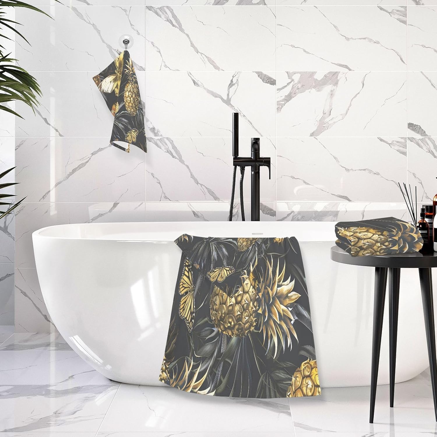 Hand Towels Premium Soft and Highly Absorbent Beautiful Pineapples and Butterflies 2 Pcs Towels for Bathroom Set 100% Cotton Decorative Face Towels