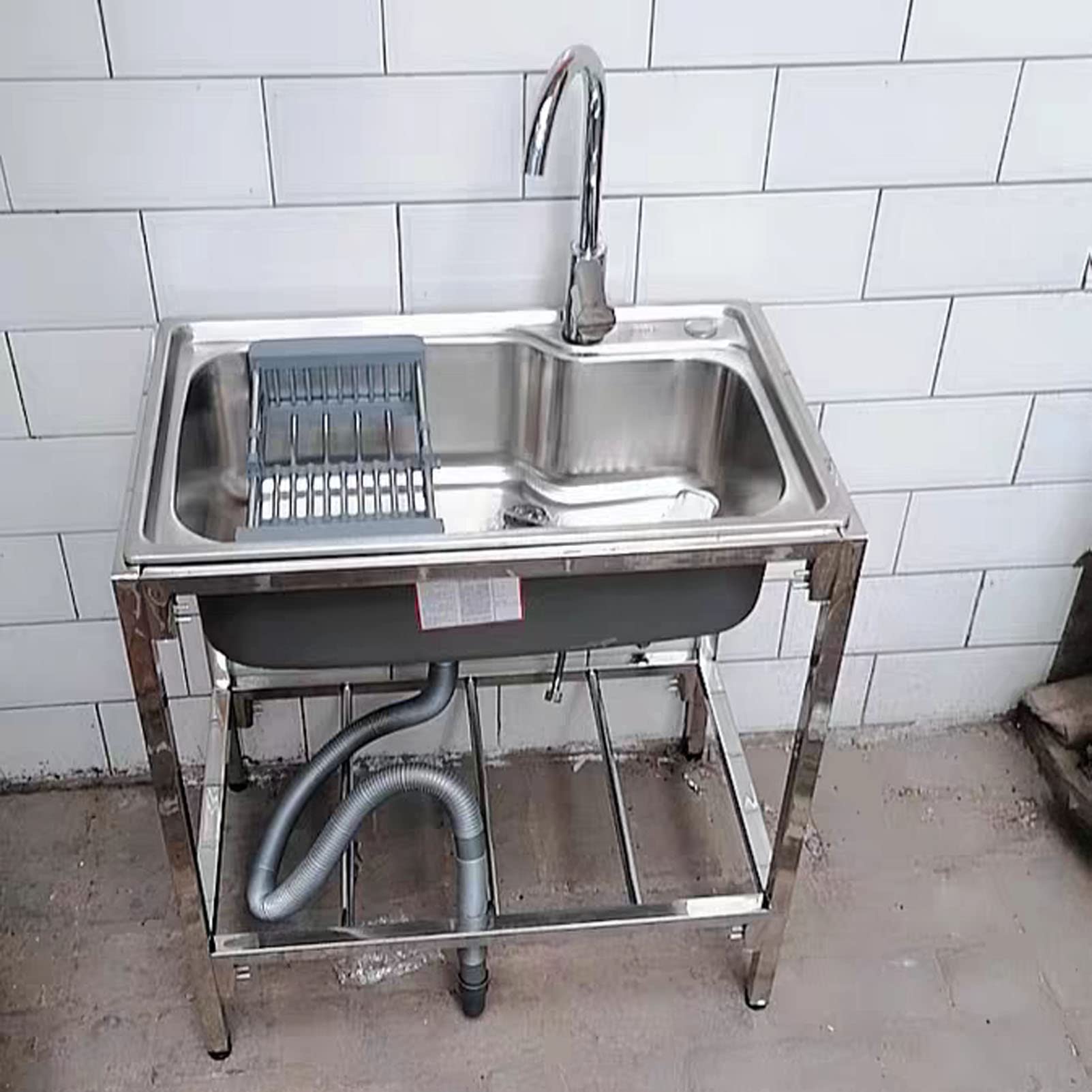 TAXXII Outdoor Sink Single Bowl, Freestanding Stainless Steel Utility with Hose Hook Up, Commercial Kitchen Hot and Cold Tap for Restaurant, Bar, Laundry, Garage, Backyard
