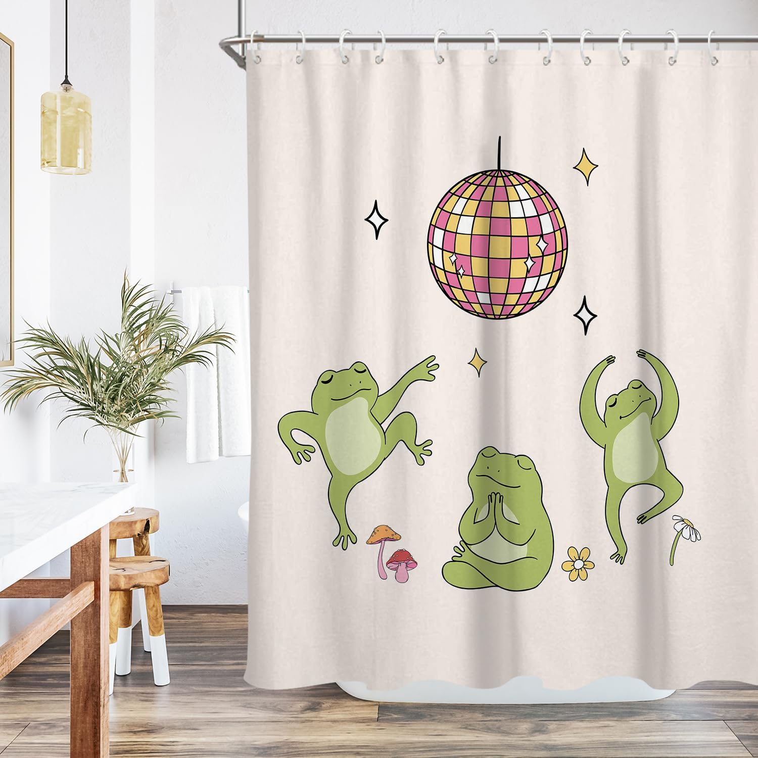Cute Funny Shower Curtain Standard Kids Frog Fun Animal Anime Unique Pattern Aesthetic Funky Boys Cartoon Trendy Art Kawaii 72x72 Inch Fabric Polyester Cloth Washable Bathroom Decor 12 Hooks