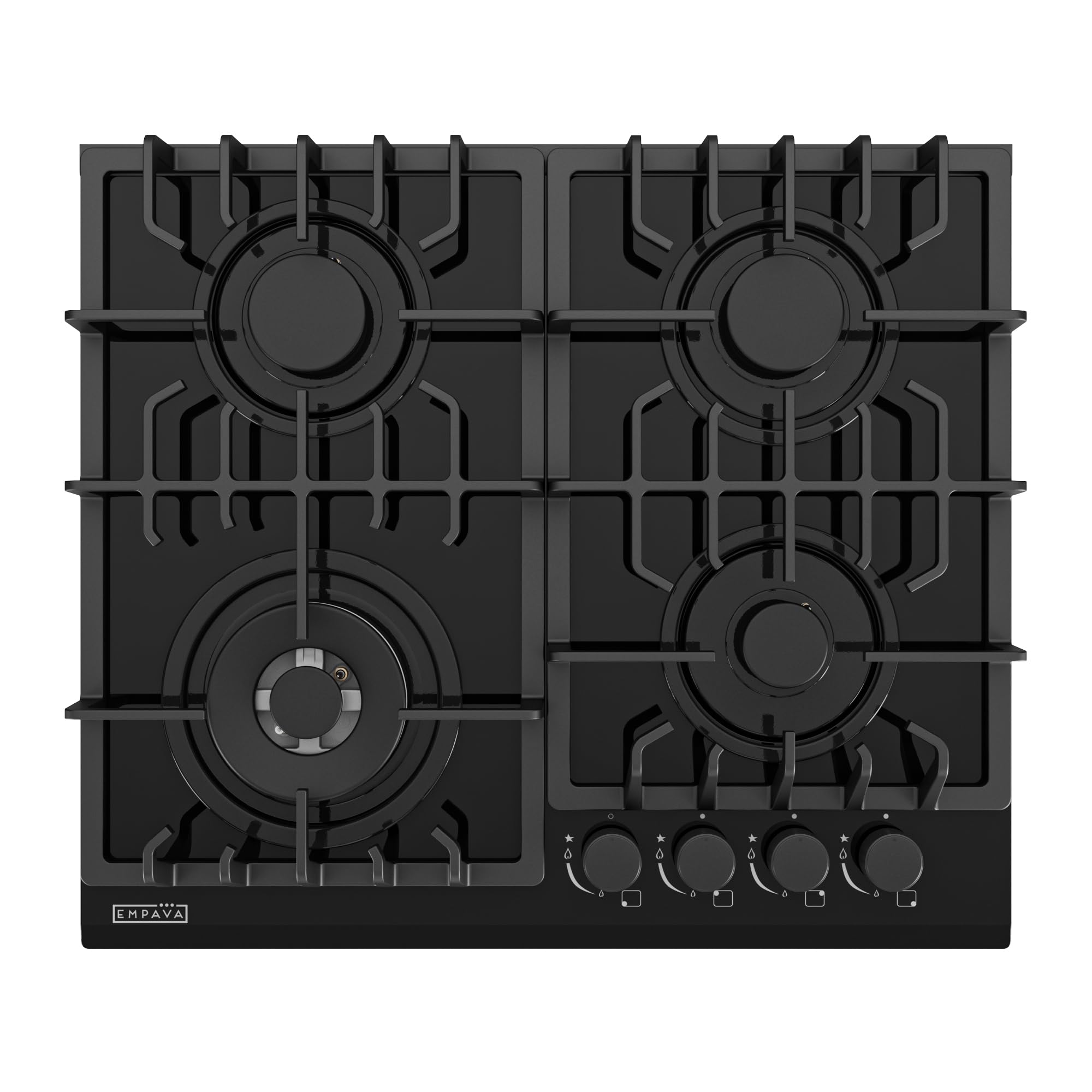 Empava 24 Inch Built-in Gas Cooktop with 4 Sealed SABAF Burners, Tempered Glass Surface LPG/NG Convertible, Flame Out Protection, Dishwasher Safe Grates, 24in