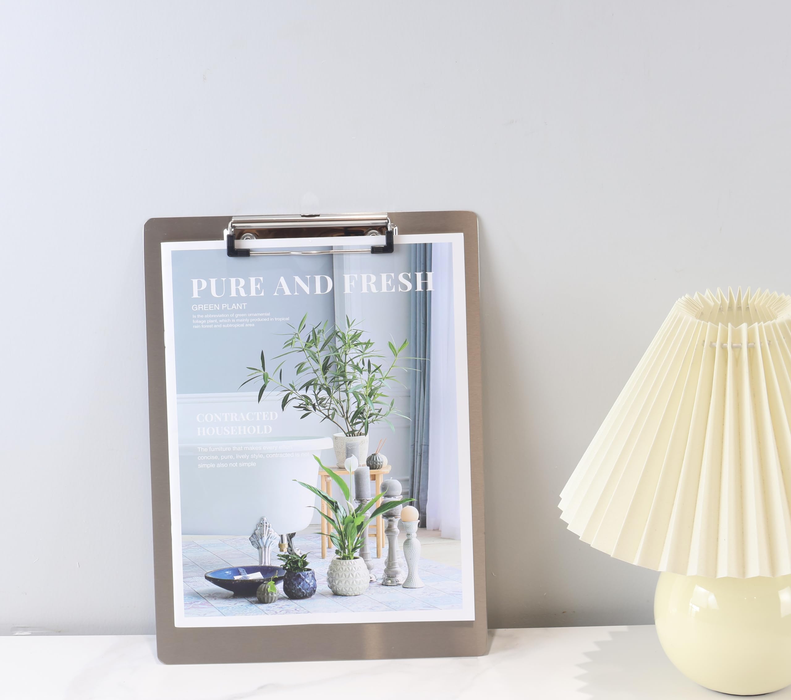 Portapapeles de metal, tamaño A4, de acero inoxidable, con soporte extraíble para bolígrafos, hogar, escuela, oficina (304 vertical)