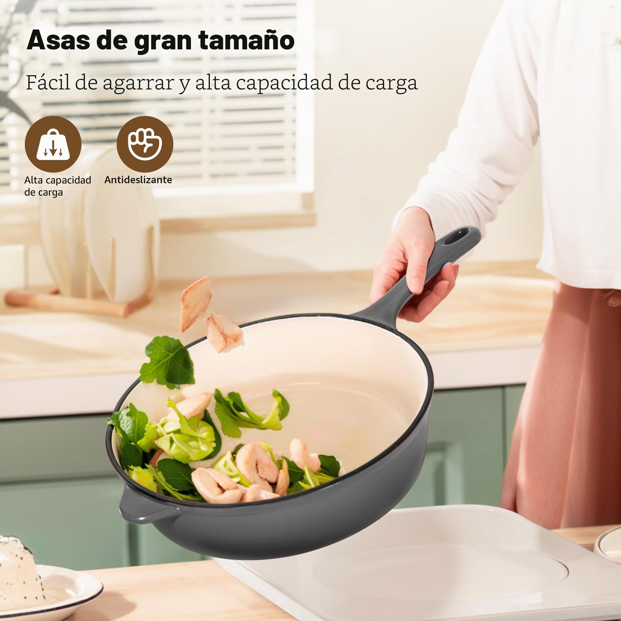 Kitchen Academy, olla de hierro fundido, juego de 7 piezas con hornos holandeses, ollas de hierro fundido esmaltadas, sartén para salsas, sartén, 3 tapas, juego de horno holandés, juego de ollas y