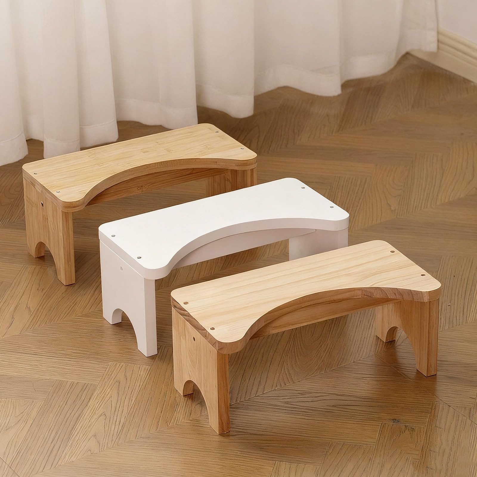 Taburete de Banio Madera Inodoro de Madera Maciza, Taburete baño con escalón, pie en Cuclillas, Mujeres Embarazadas y Ancianos(Log Color)