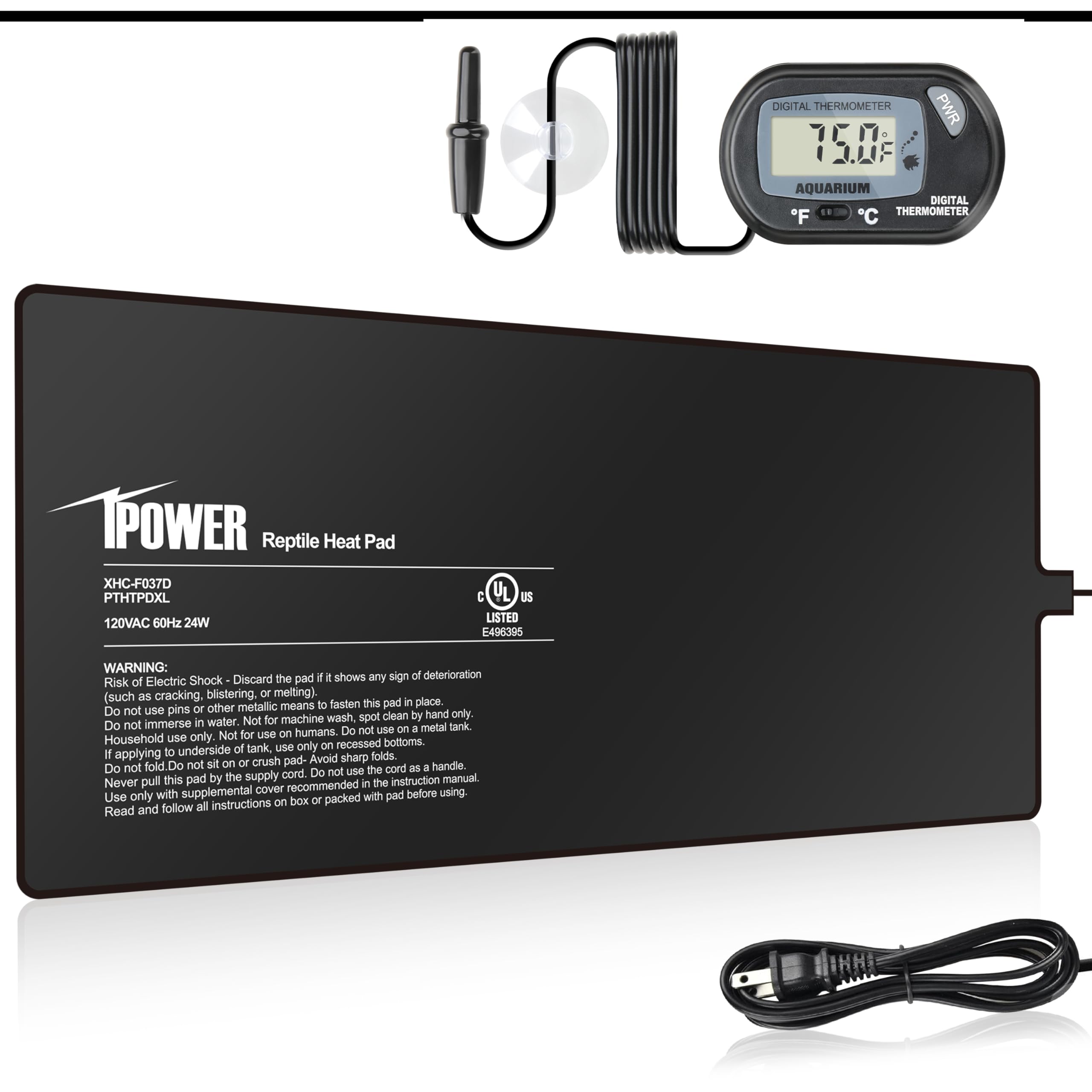 iPower 8 by 18-Inch 24W Reptile Heat Mat, LCD Digital Aquarium Thermometer, Under Tank Warmer Terrarium Heat Pad for Turtles Lizards Frogs and Other Small Animals, Multi Sizes