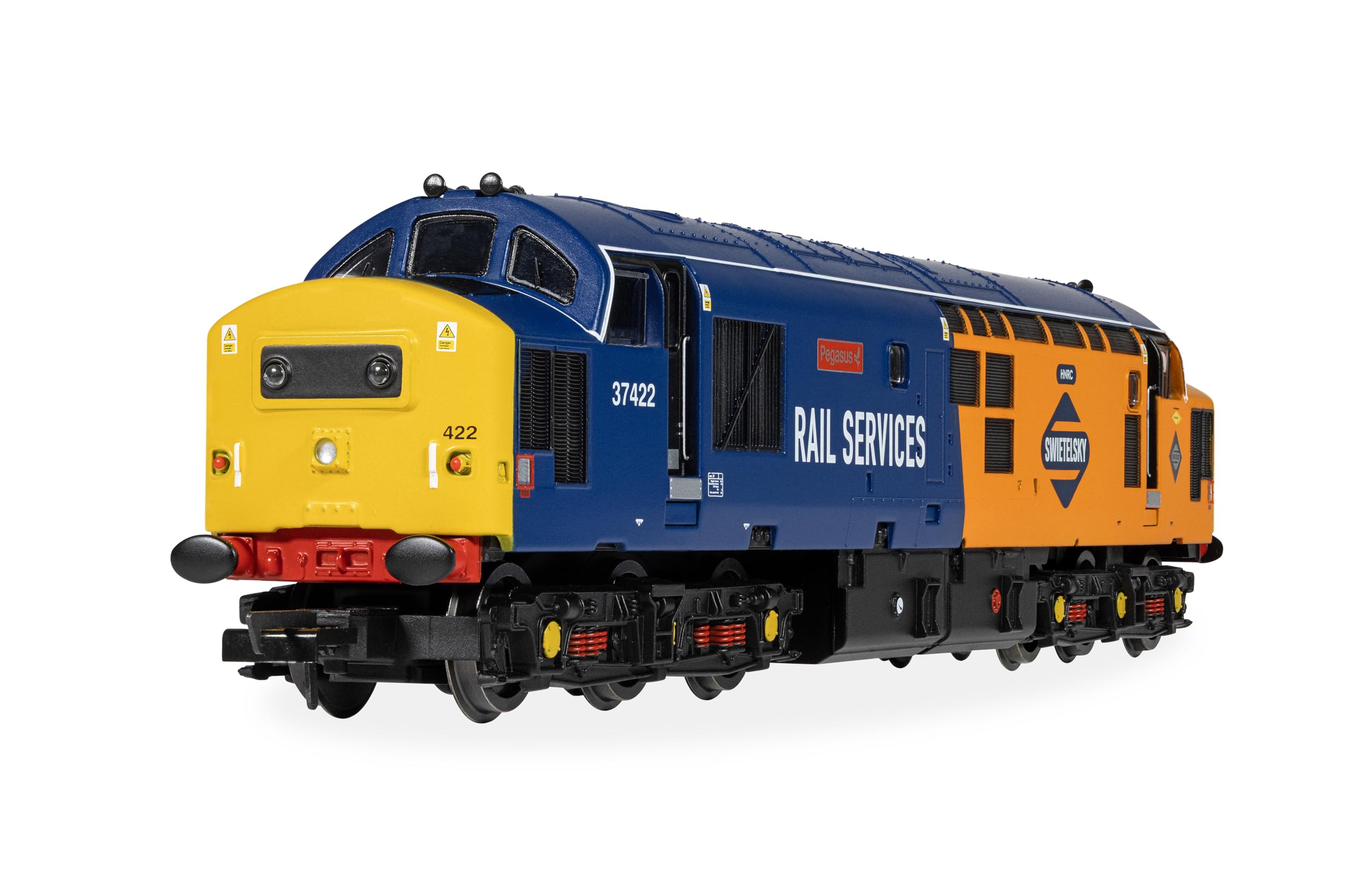 Hornby RailRoad Rail Services Class 37 'Pegasus' 37422 OO Gauge Model Locomotive, DCC Ready, Orange/Blue
