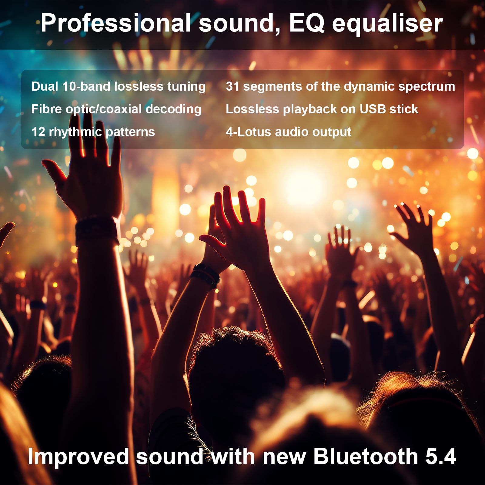 Ecualizador gráfico estéreo de 31 Bandas, decodificación de Audio Digital óptica coaxial Bluetooth 5.4, reducción de Ruido, 12 Patrones de Ritmo, para Estudio de grabación（EQ8000）