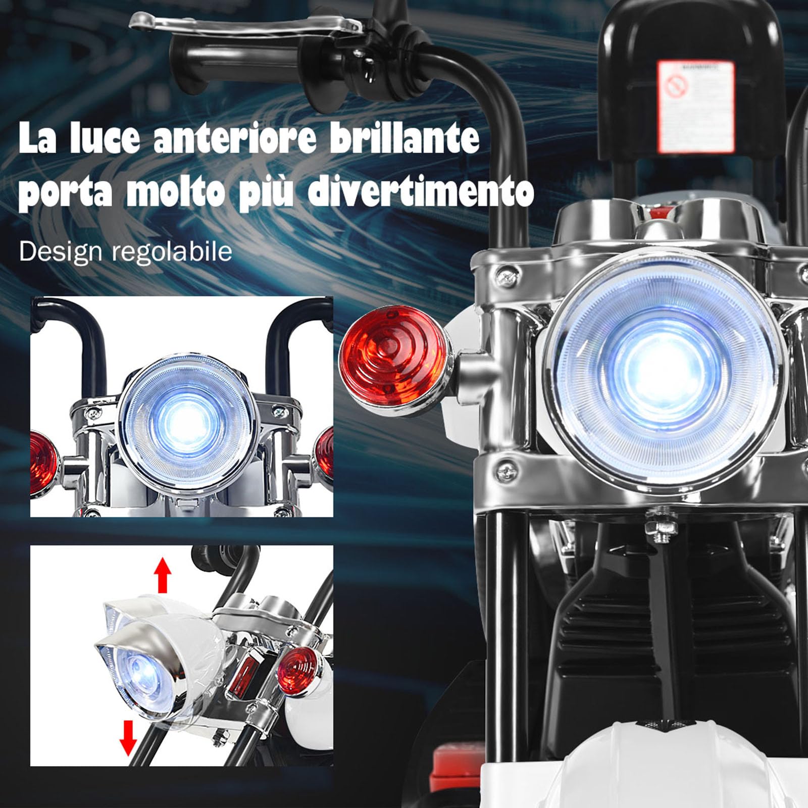 COSTWAY 6V Moto Elettrica per Bambini, Moto Cavalcabile con 3 Ruote e Luci, Avanti e Indietro, 2,5-3 km/h, Ideale per Bambini 3 Anni+, Carico 30kg (Bianco)