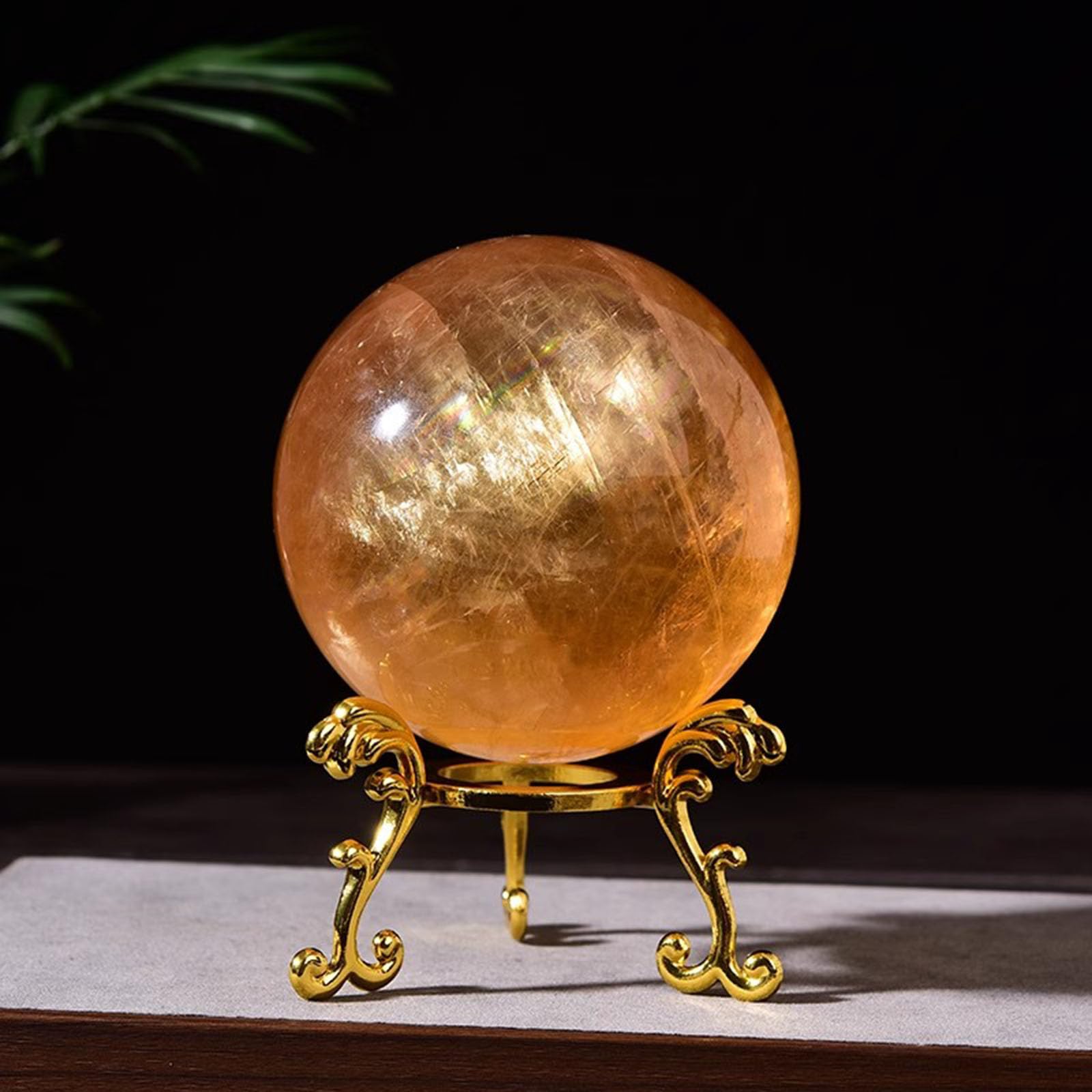 CYVXCPPGI Citrine Crystal Ball Orange Iceland Spar Calcite Gemstone Sphere with Stand Figurine for Home Decoration Fengshui,10cm