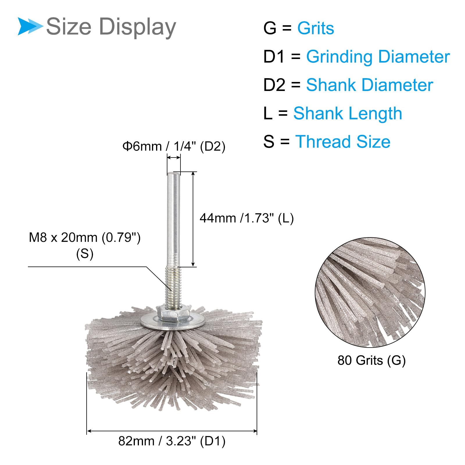 Spazzola a Ruota in Nylon Abrasivo, Grana 80, Attacco da 1/4", Ruote in Nylon - (Applicazioni: per LucidaturaLevigatura), 3 Pezzi
