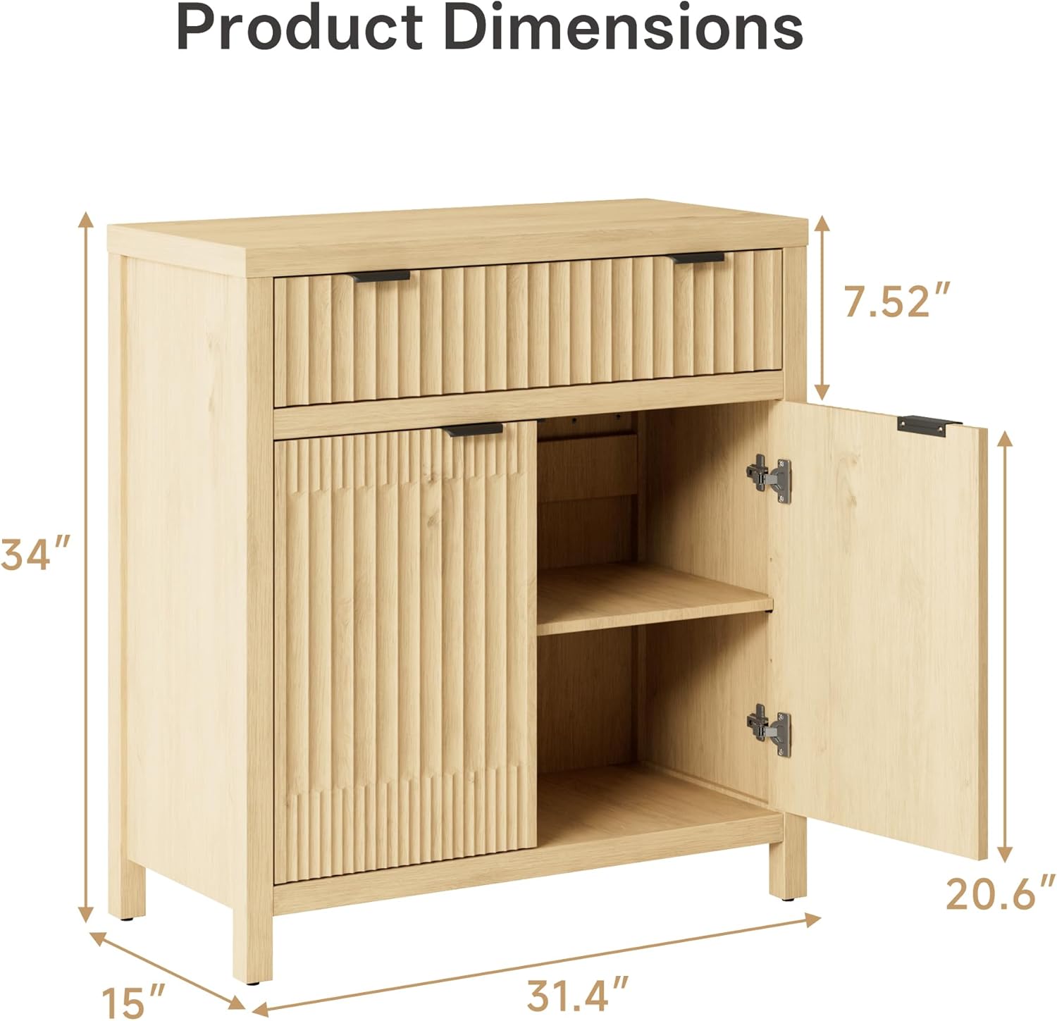 FLOWBACK Fluted Buffet Cabinet with Storage,34" Tall Kitchen Sideboard Cabinet Modern Credenza with Fluted Doors & Shelves Farmhouse Coffee Bar Media Console Accent Cabinets for Living Room, Entryway