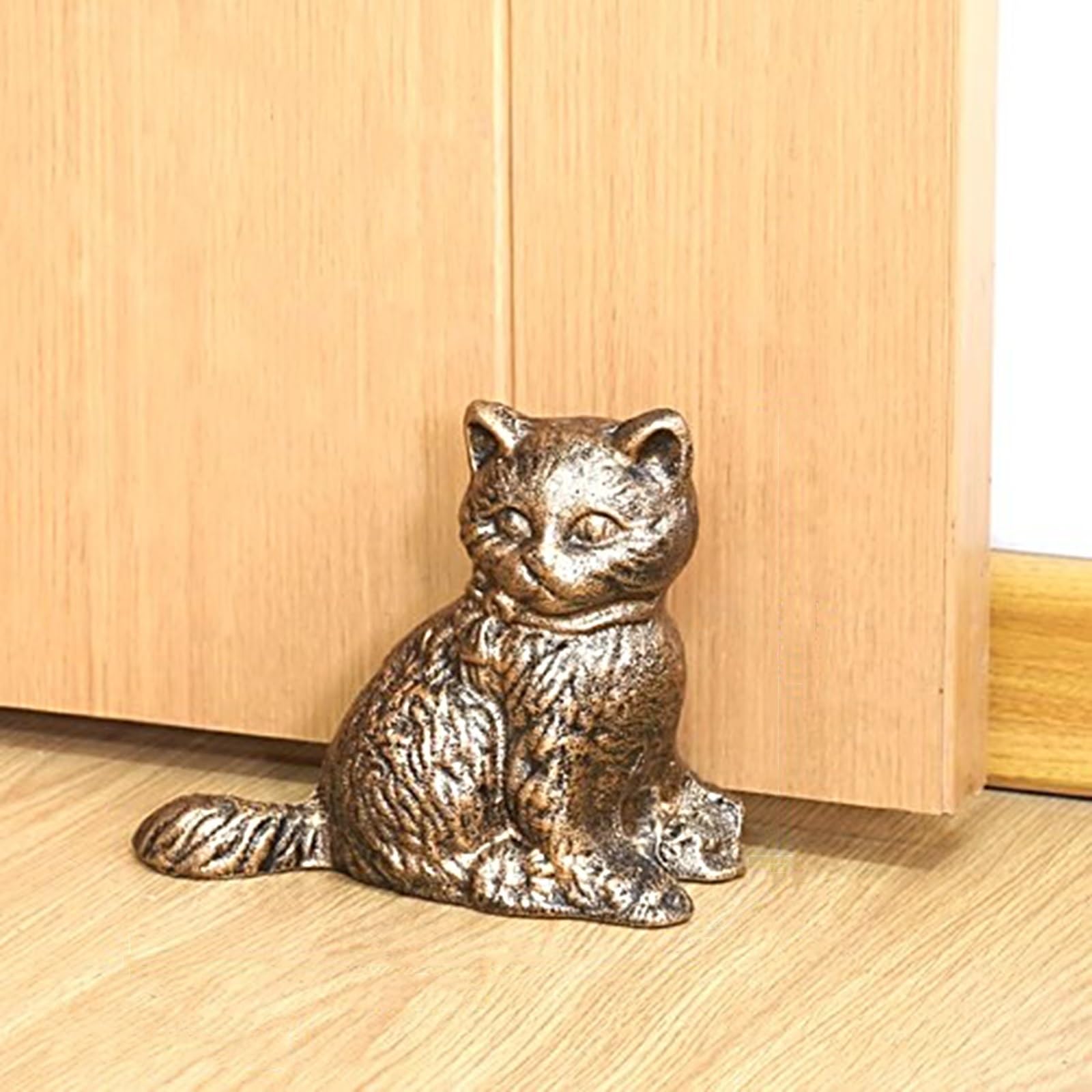Fermaporte Fermaporta in Ghisa Pesante, Cartello Con Gatto, 2,2 Kg Peso Per Porta Per Casa, Ufficio O Patio, Oro Anticato Fermaporta/cuneo In Stile Rustico