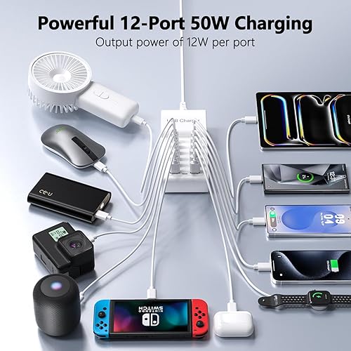 Miniatura 6 de Cargador USB de 12 puertos Estación de carga USB de 50 W, concentrador de cargador rápido para iPhone