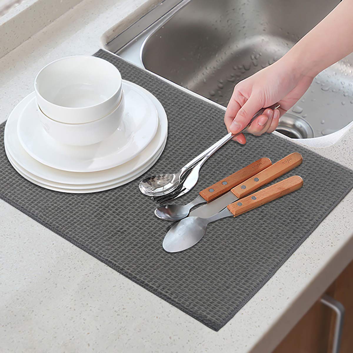 Nuscen Lot De 2 Tapis De Séchage Microfibre Cuisine 38x50cm - Absorbant, Pliable, Lavable En Machine