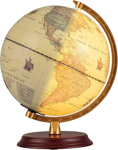 Goplus Globo del mundo iluminado de 8 pulgadas, lámpara de globo con luz nocturna antigua con soporte de madera y mapa HD para niños y adultos,