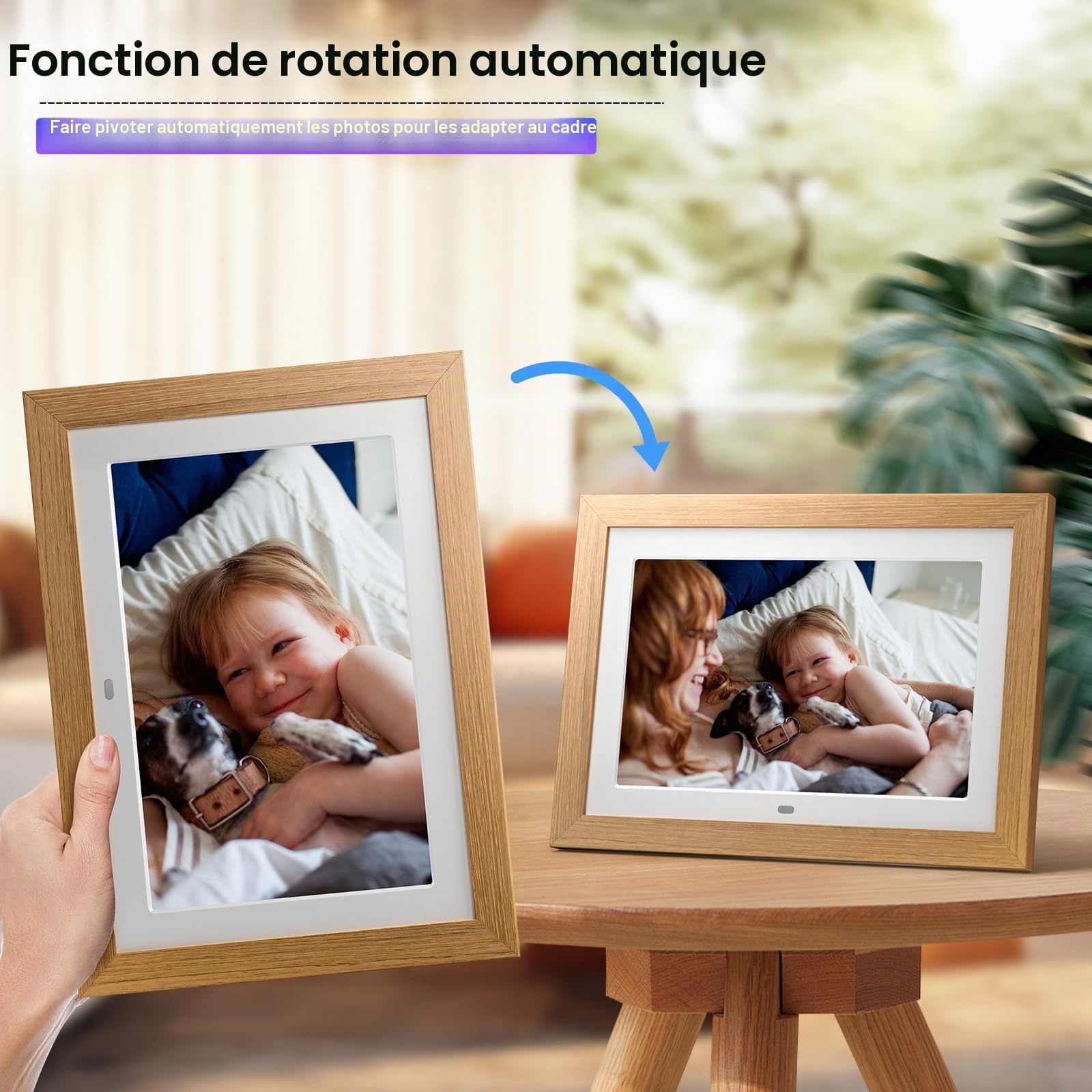 Cadre Photo numérique 10 Pouces, sans WiFi Cadre Photo numérique avec télécommande, HD Affichage Photo et vidéo, Support Carte SD de 32 Go, USB, Auto-Rotation, Automatique on/Off, Cadre en
