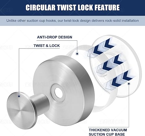 Miniatura 2 de Ganchos plateados con ventosa para ducha, impermeables, sin taladro, ganchos de toalla de acero inoxidable para pared de baño, cocina, vidrio,