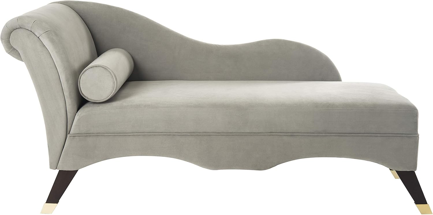 Safavieh Home Collection Caiden Grey Velvet Chaise with Pillow