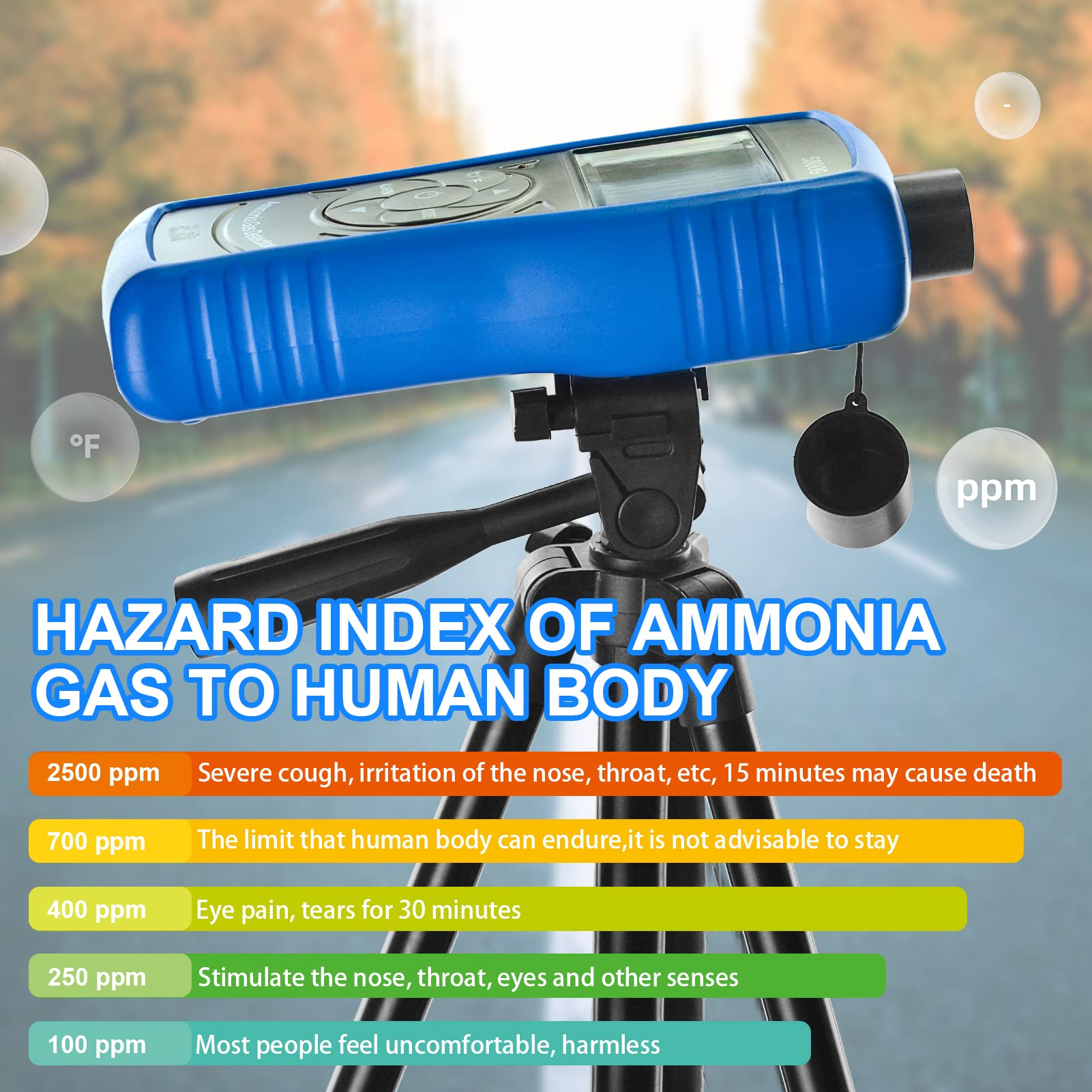 Przenośny detektor gazu amoniaku, monitor gazu INFURIDER YF-5800G NH3 z alarmem akustycznym i wizualnym, 0~100 PPM, profesjonalny miernik amoniaku do gospodarstw, świń i hodowli zwierząt