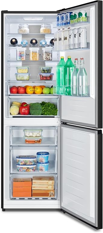 Teknix FFH1865BIX 60cm Freestanding 50/50 Fridge Freezer - 304 Litre Capacity - Frost Free - Black - D Rated, H186.0 x W59.5 x D59.0 (cm) [Energy Class D]