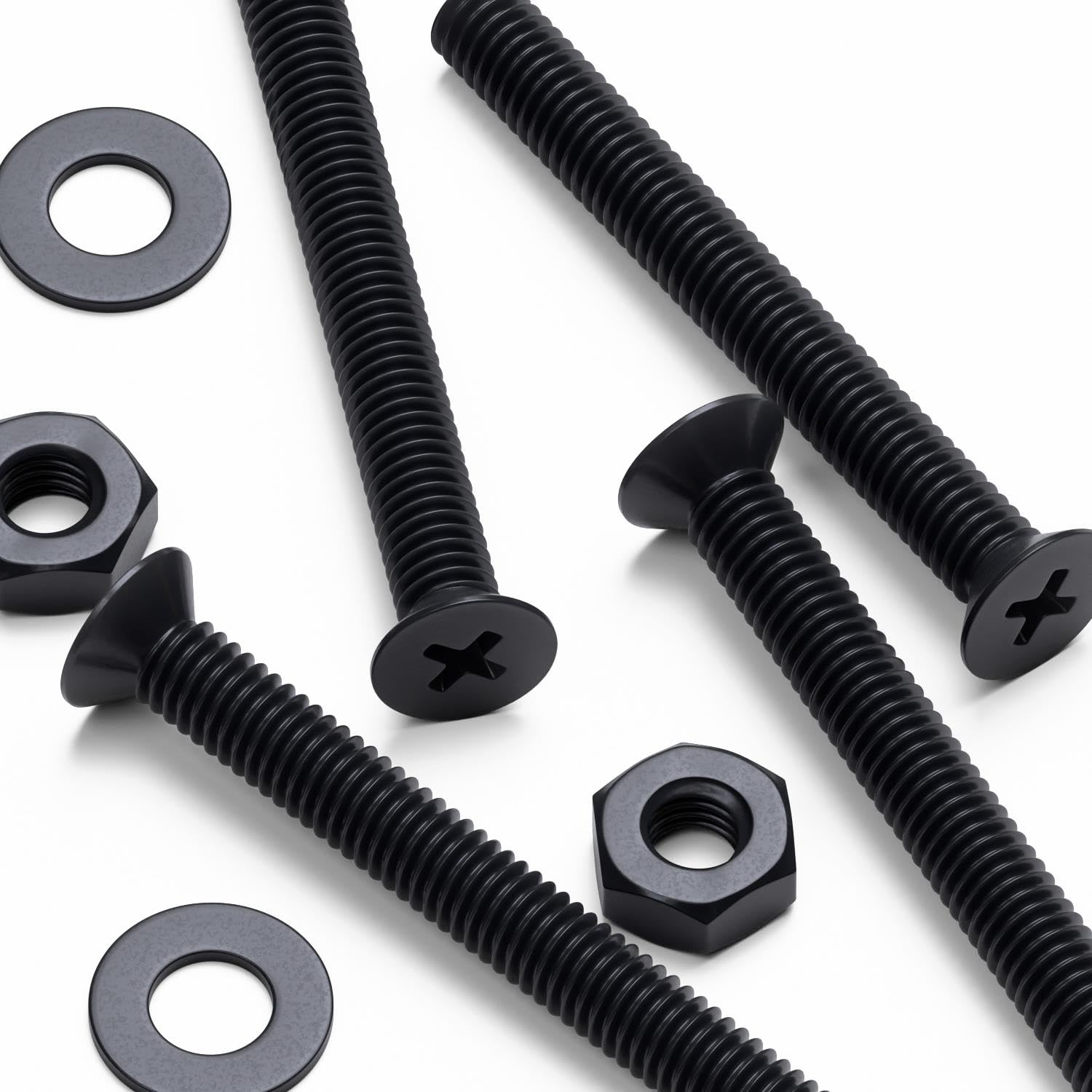 50x Black Nylon Countersunk Cross Head Machine Screws, M3 x 25 mm, Plastic Nuts, Bolts and Washers
