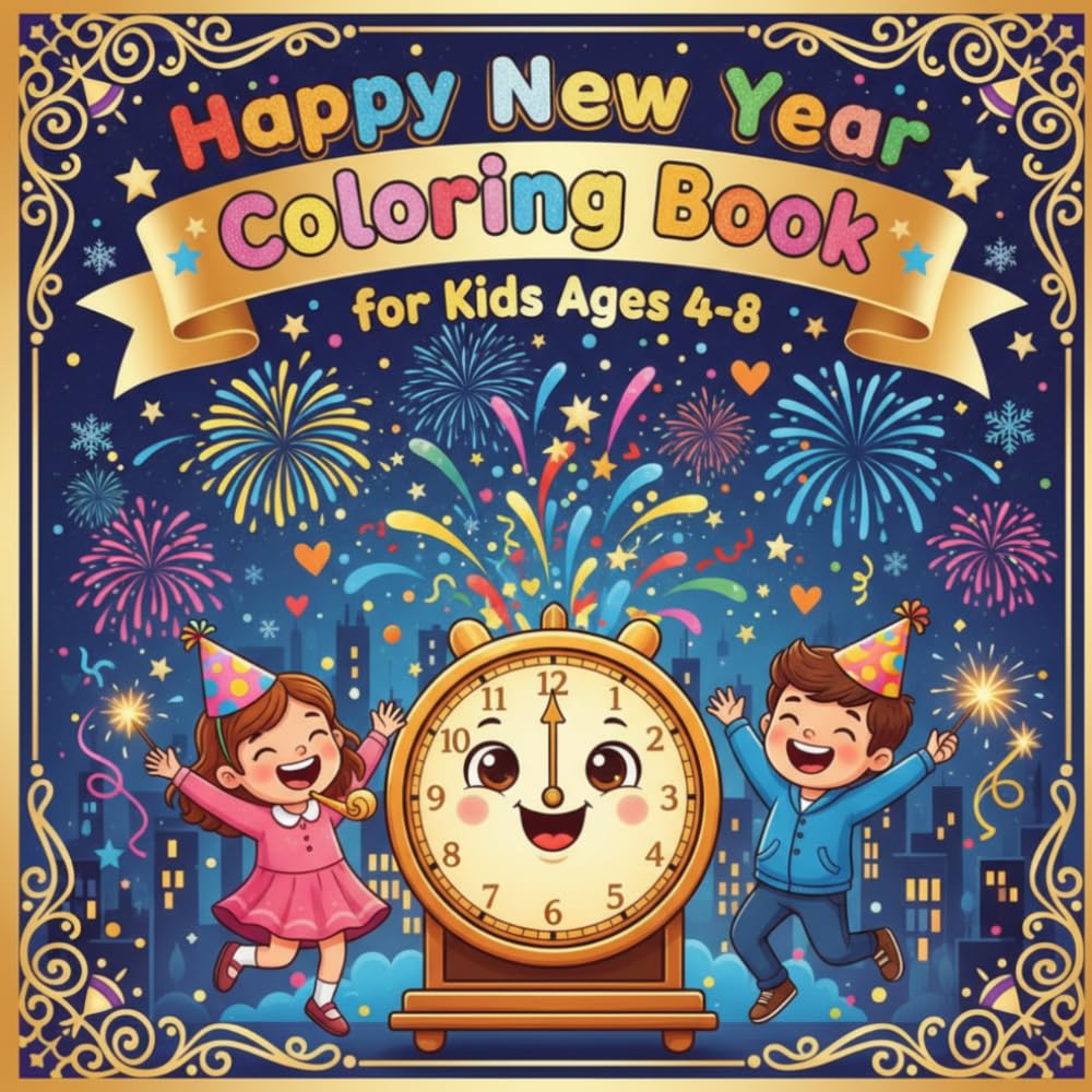 Happy New Year Coloring Book for Kids: Fun and Easy Celebration Coloring Pages for Ages 4–8