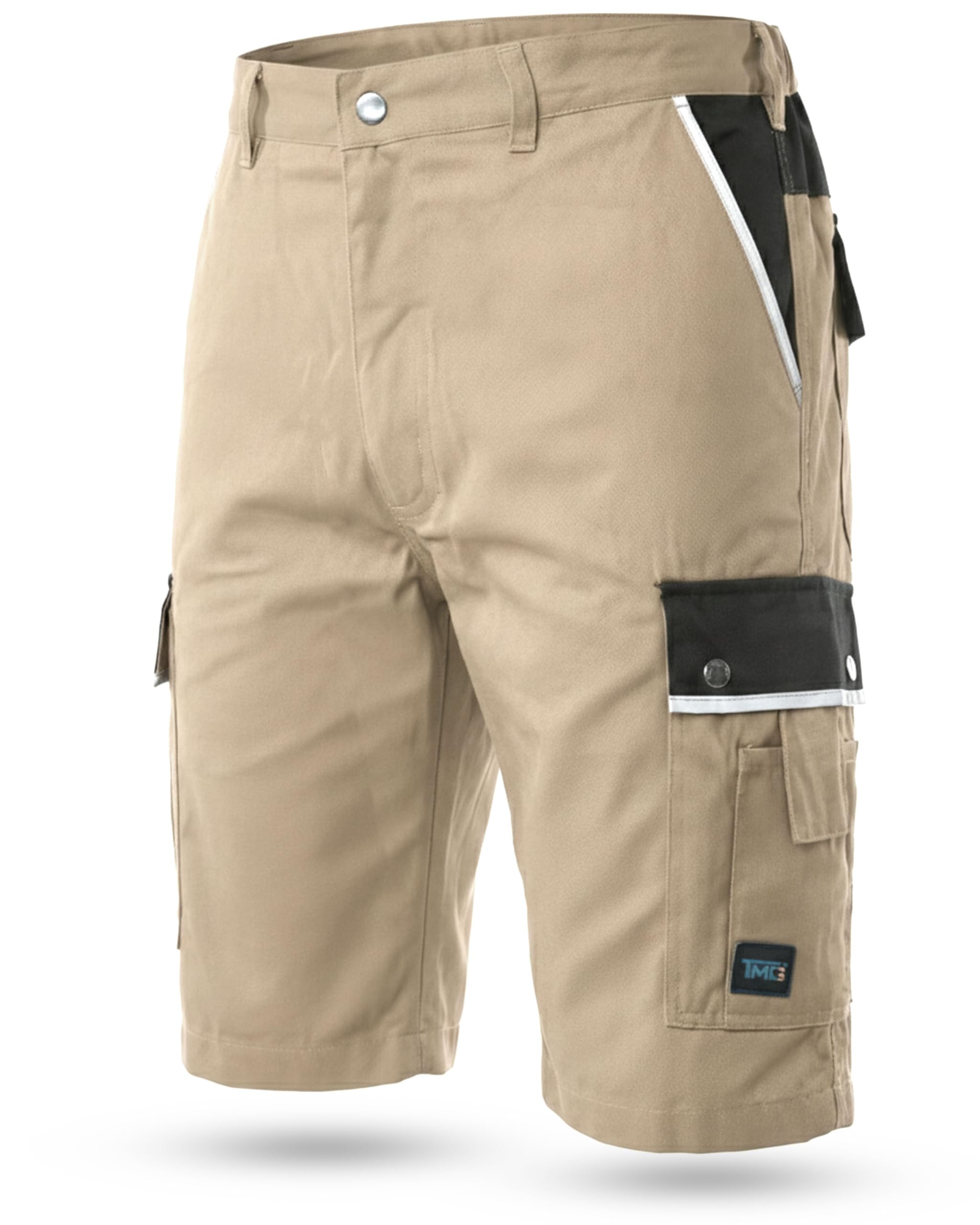 TMG Kurze Arbeitshose Herren - Arbeitsshorts Cargo mit Werkzeugtasche, Stretchbund & Reflektorstreifen - Baumwolle & Polyester mit 320 g/m² - Cargo Shorts Herren Sommer, Baustelle & Werkstatt