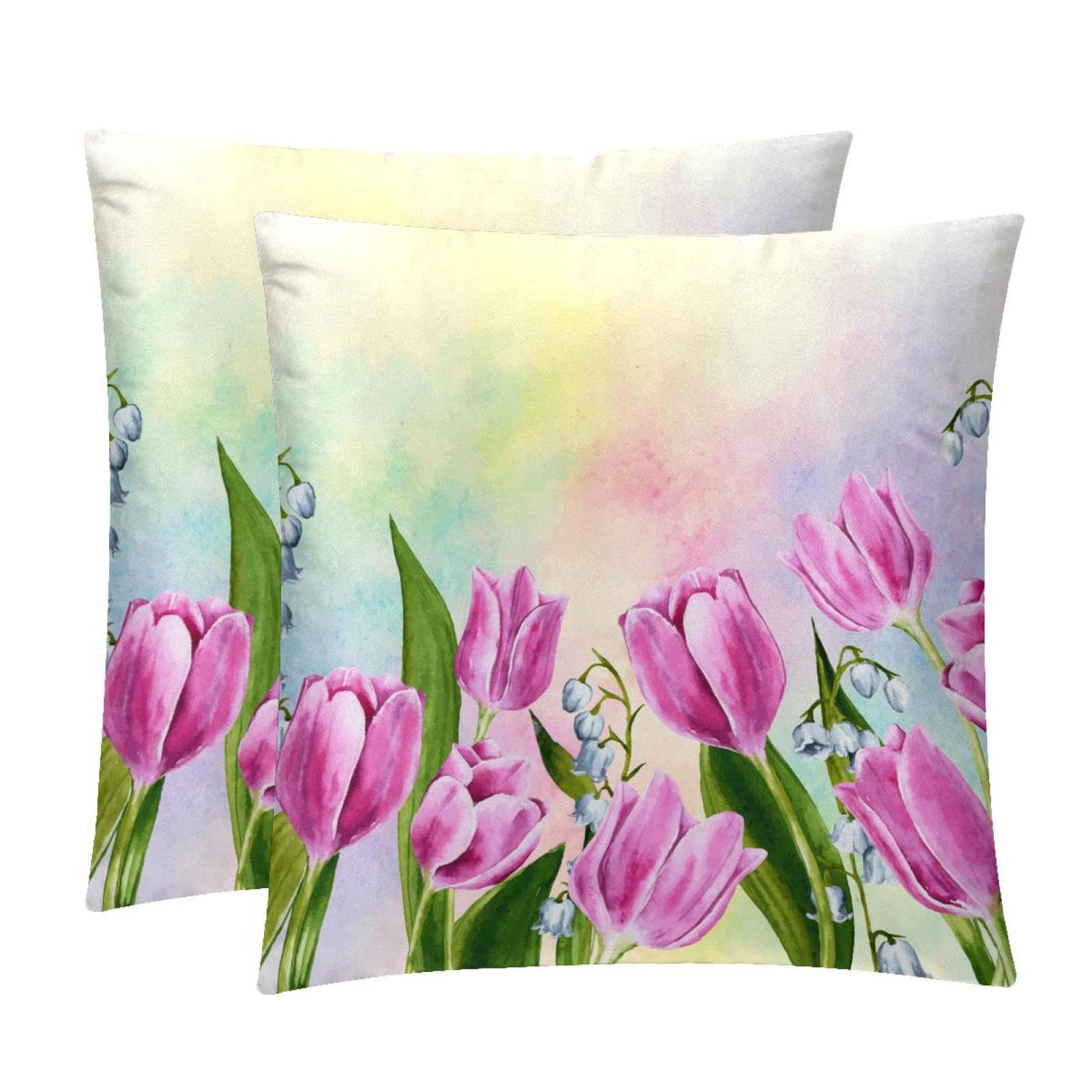 TDGKPZ Flower Throw Pillow Covers 2 Pack Pillowcases Soft Cozy Pillow Cases For Couch Bed Sofa 50x50cm
