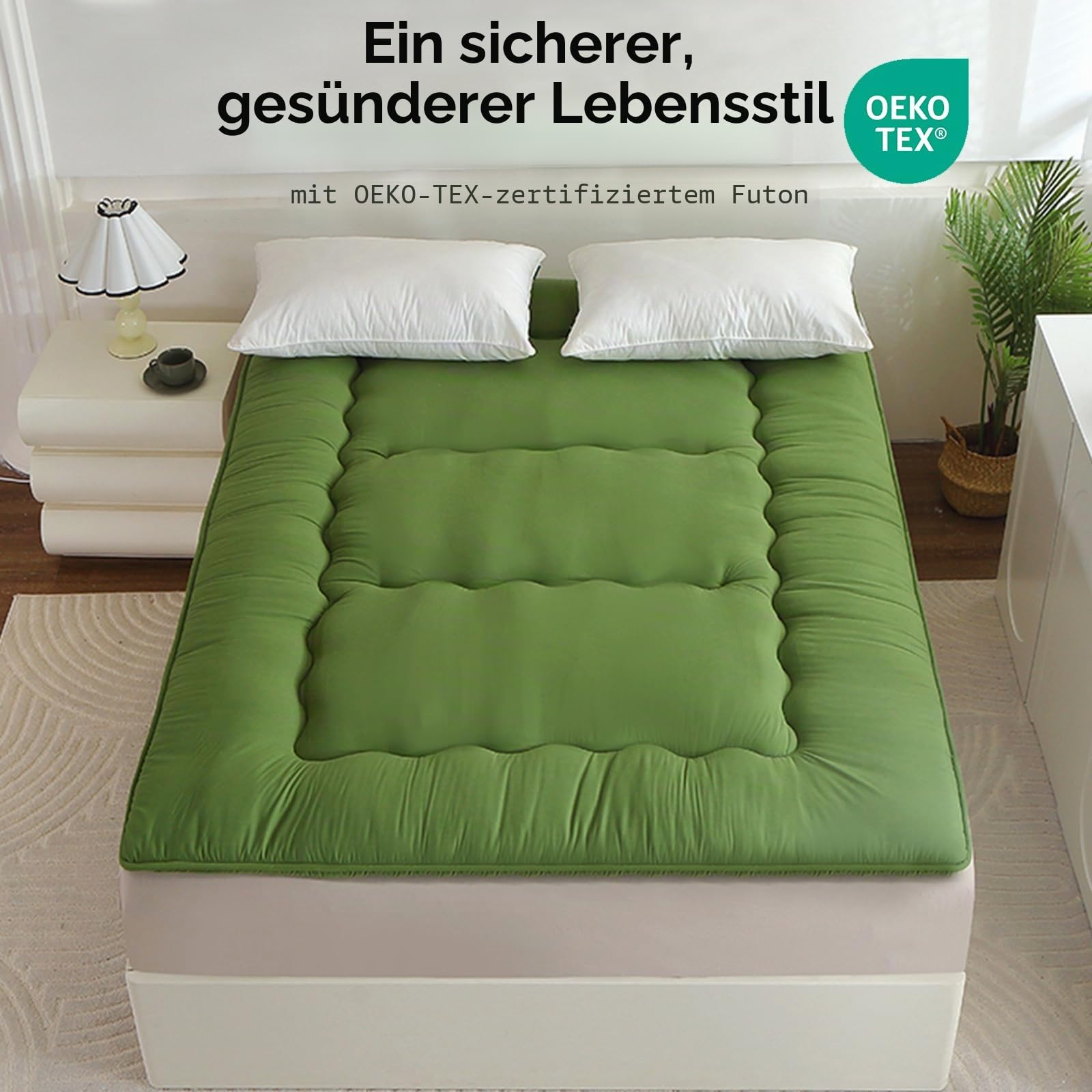 Japanische Bodenmatratze, Japanisches Bodenbett,Futon-Matratze, Tatami, faltbares Bett, aufrollbare Isomatte für Erwachsene, Gästezimmer, Schlafzimmer (Grün, 150x200 cm)