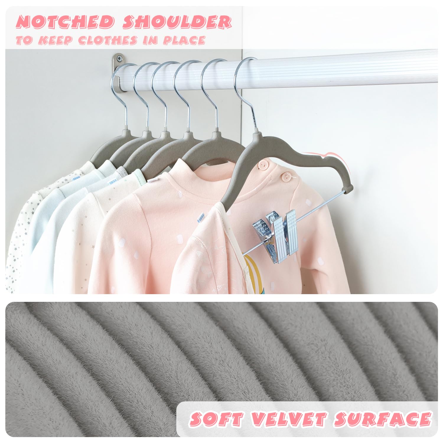 28 Grucce Di Velluto Per Bambini Con Clip - Antiscivolo 30cm Per Armadio, Bianco - Foto 9