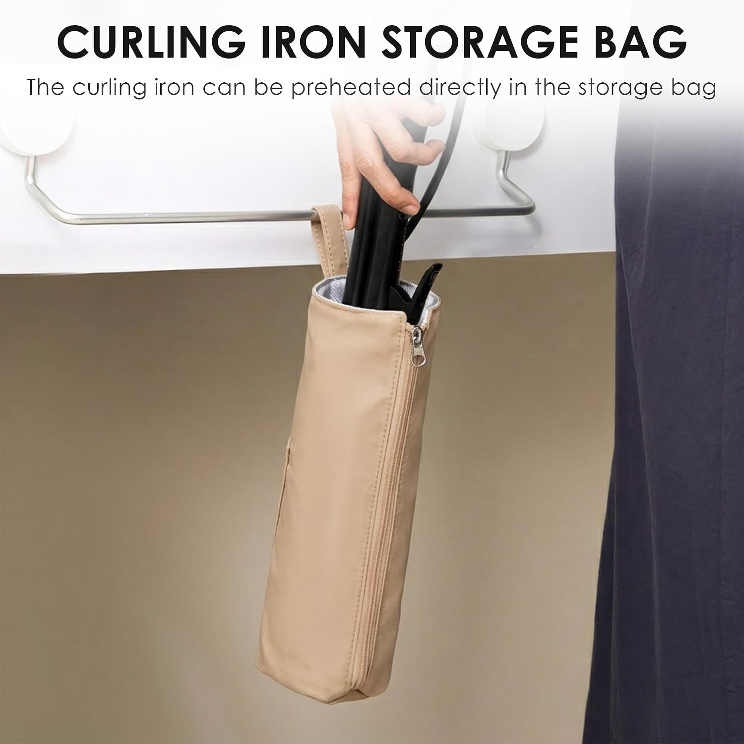 Hair Tools Travel Bag, Heat Resistant Hot Iron Holder, Portable Hot Iron Mat for Curling Iron, Flat Iron, Hair Straightener (Apricot)