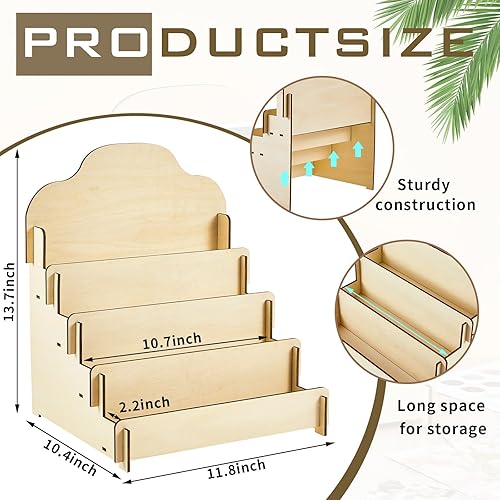 Miniatura 3 de Barydat Soporte de exhibición escalonada para tarjetas de felicitación de madera, estante de tarjetas de coleccionista, pantalla portátil de