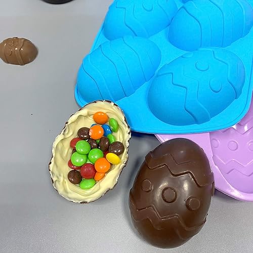 Miniatura 4 de Moldes de chocolate para huevos de Pascua, silicona, grandes y pequeños, 5 patrones, huevos de chocolate y pasteles de bricolaje